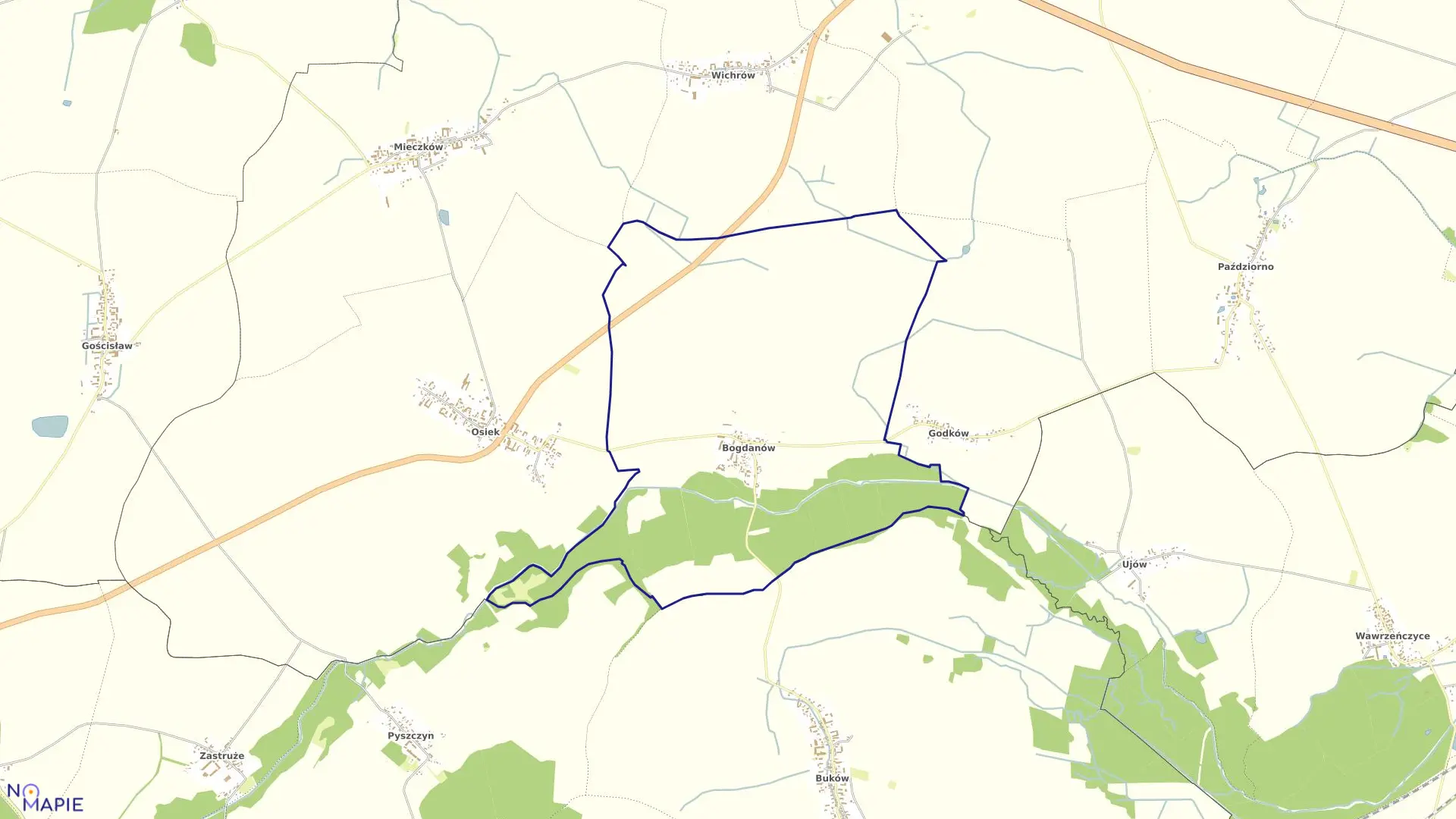 Mapa obrębu Bogdanów w gminie Kostomłoty