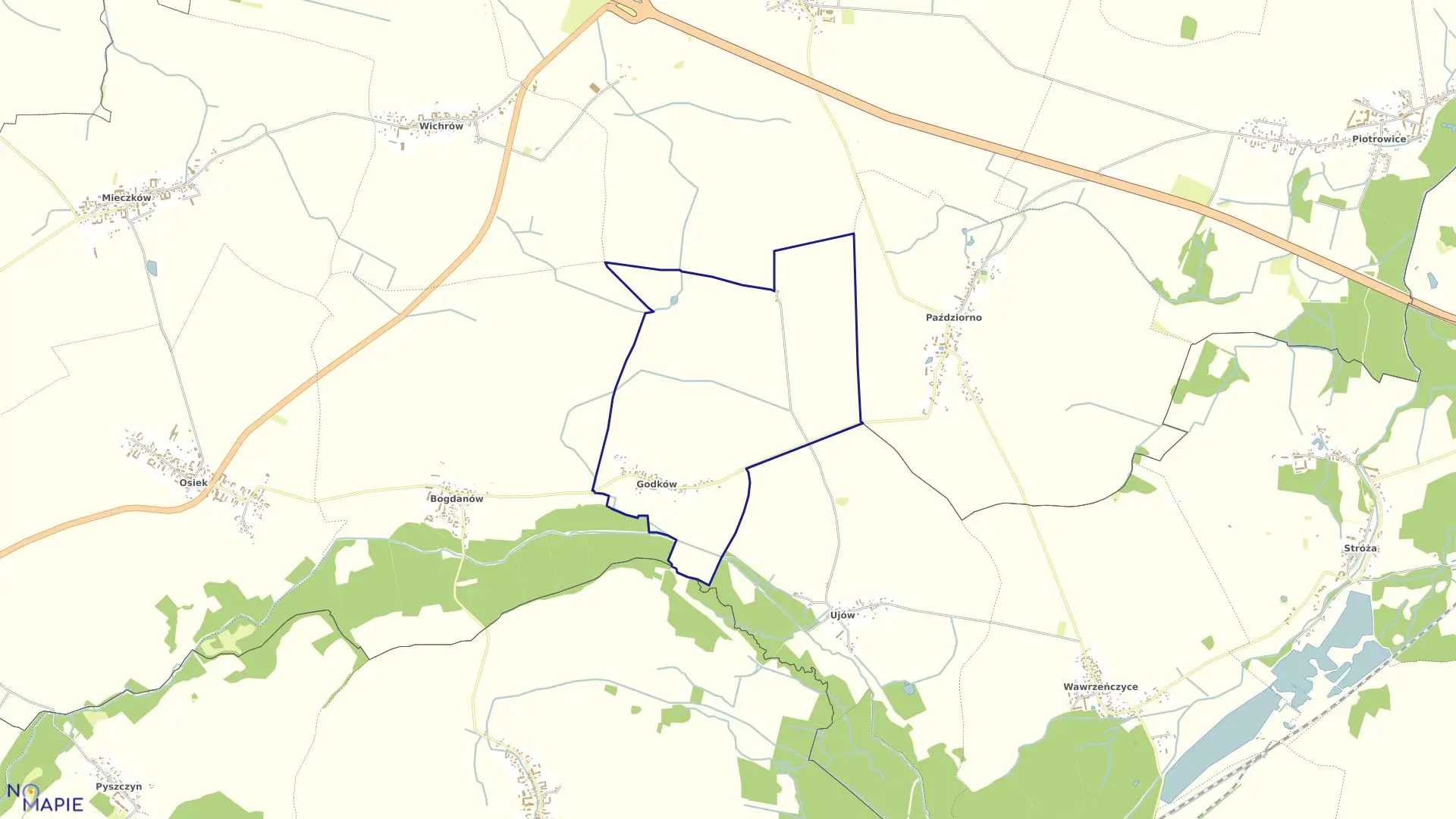 Mapa obrębu Godków w gminie Kostomłoty