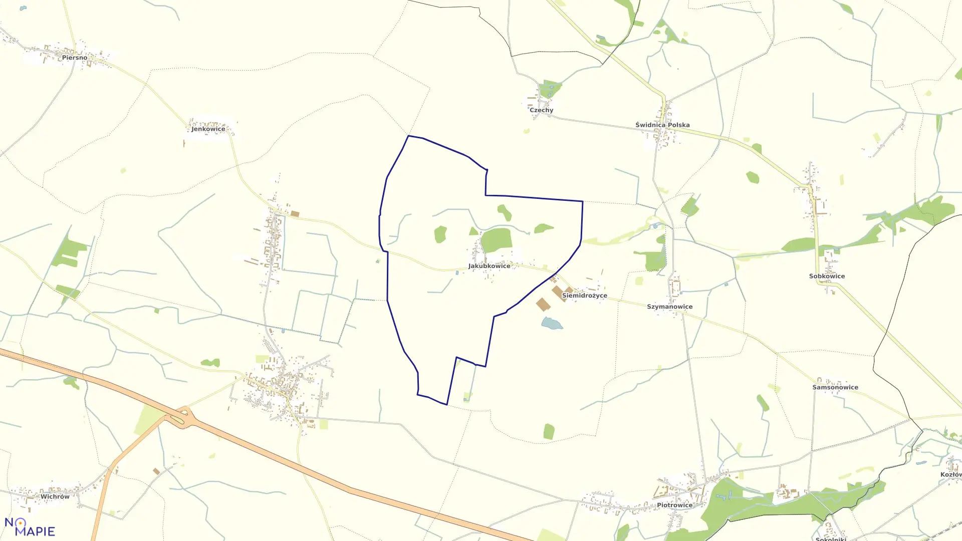 Mapa obrębu Jakubkowice w gminie Kostomłoty