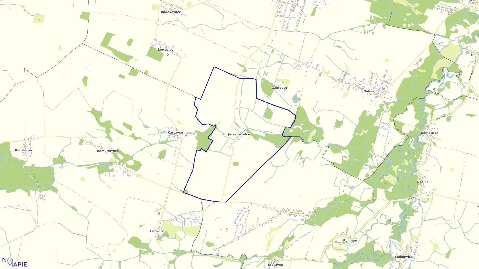Mapa obrębu Jarząbkowice w gminie Kostomłoty