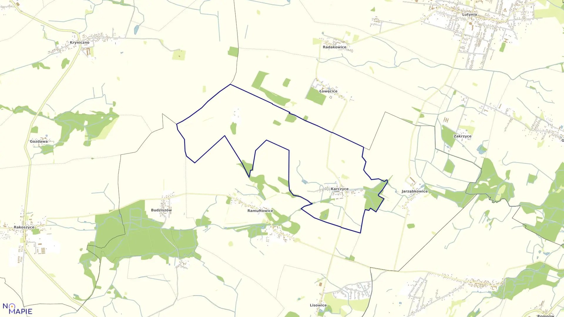 Mapa obrębu Karczyce w gminie Kostomłoty