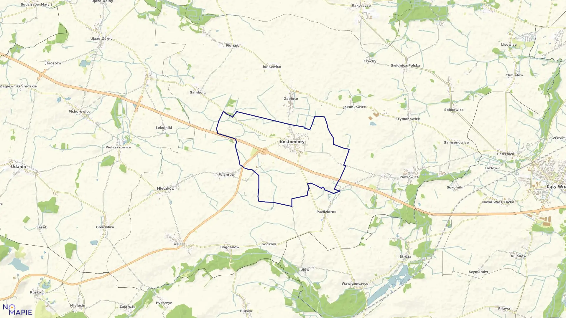 Mapa obrębu Kostomłoty w gminie Kostomłoty