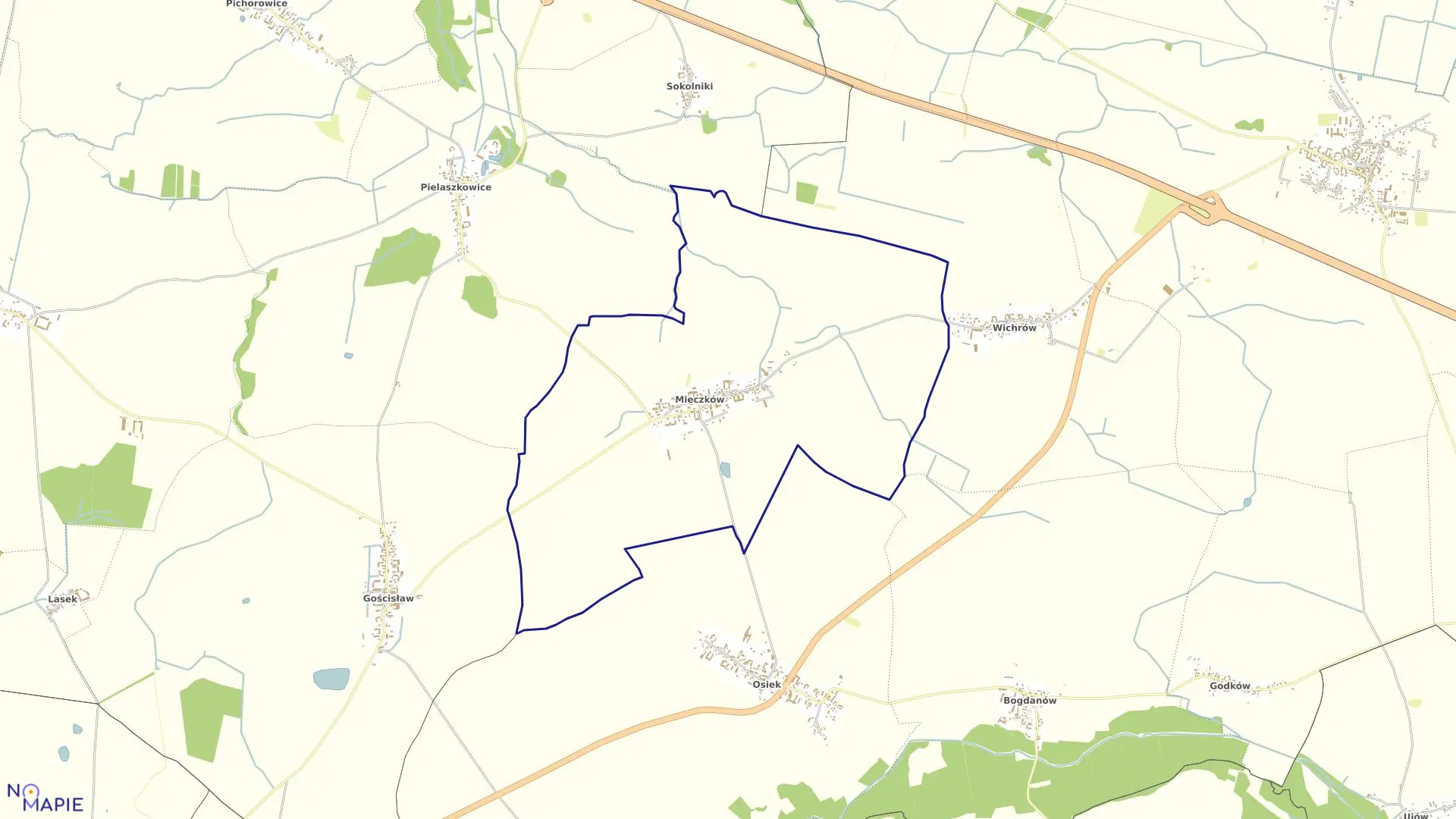 Mapa obrębu Mieczków w gminie Kostomłoty
