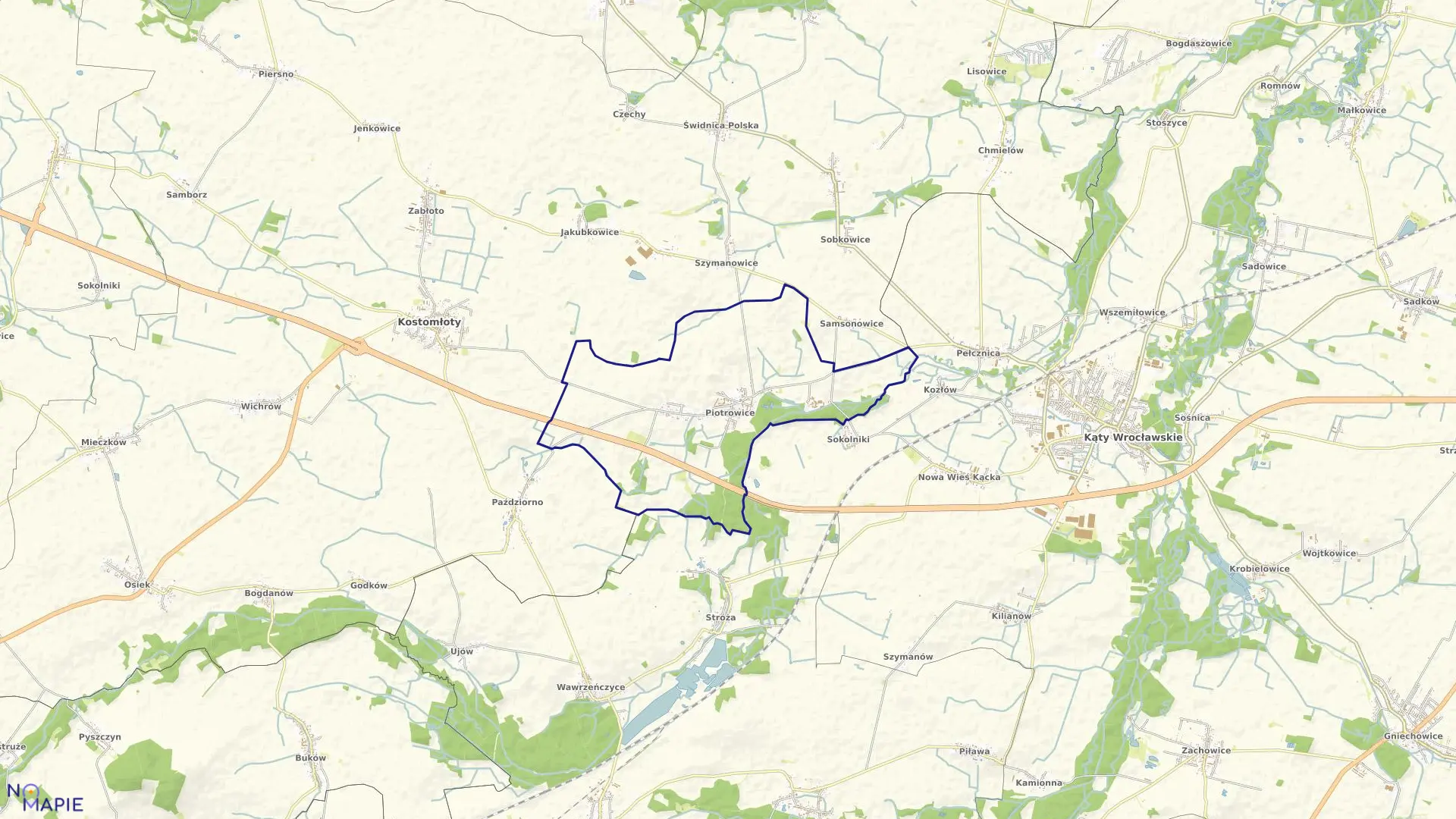 Mapa obrębu Piotrowice w gminie Kostomłoty