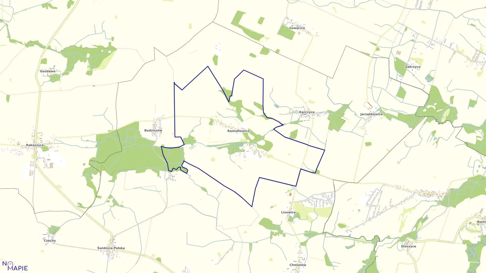 Mapa obrębu Ramułtowice w gminie Kostomłoty