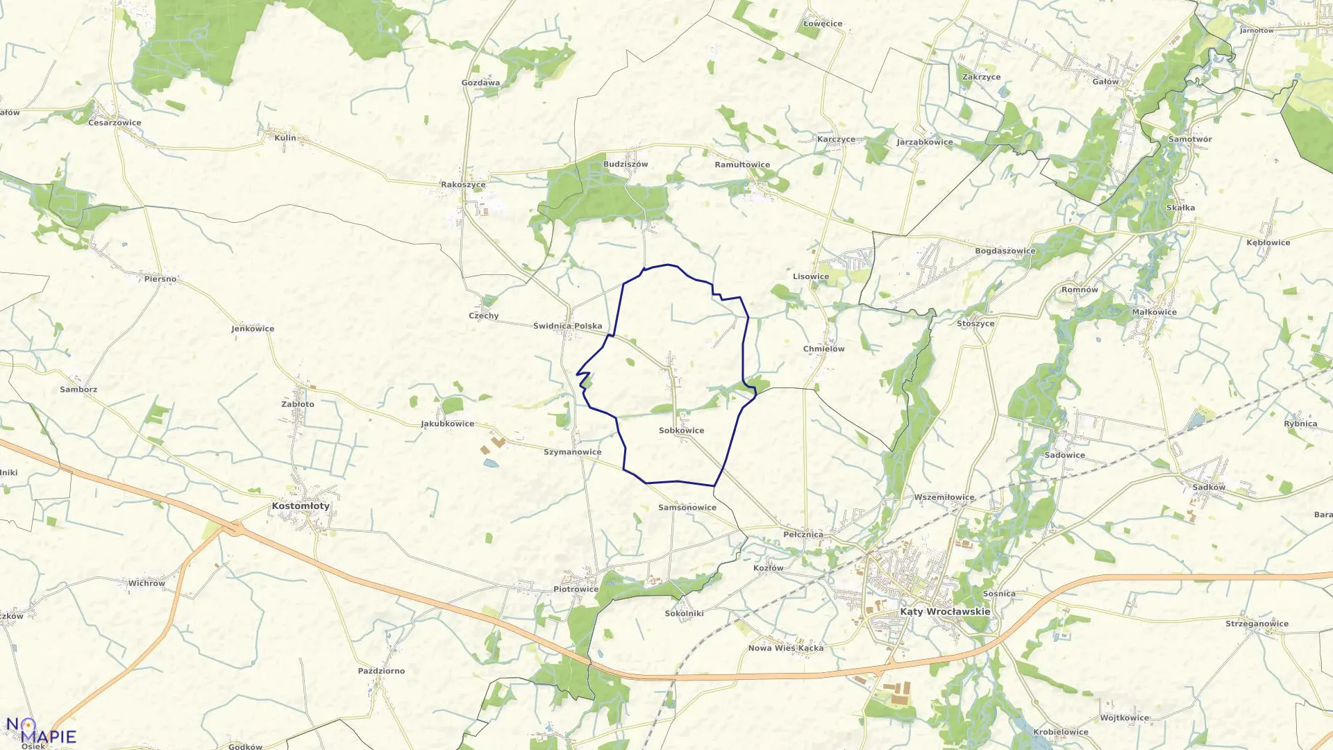 Mapa obrębu Wilków Średzki w gminie Kostomłoty